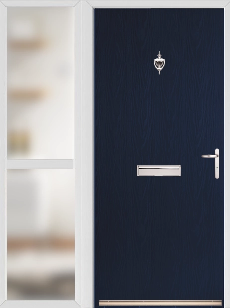 Blue Modern Flush External Fire Door Set with Sidelight