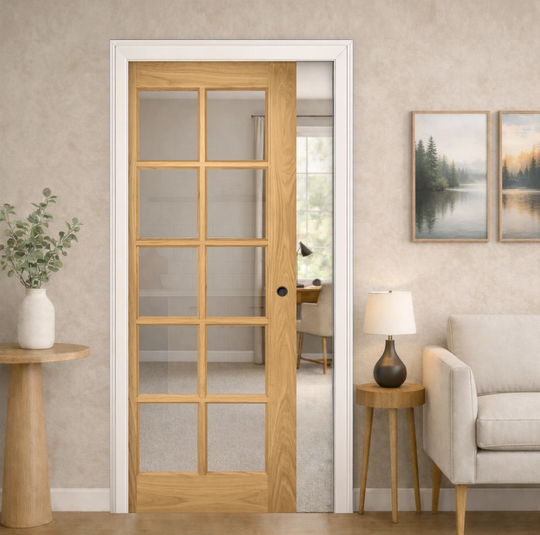 Bristol Oak Clear Glazed Pocket Door Set