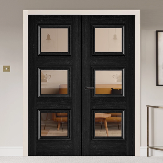 Kedleston Black Laminate Clear Glazed Door Pair