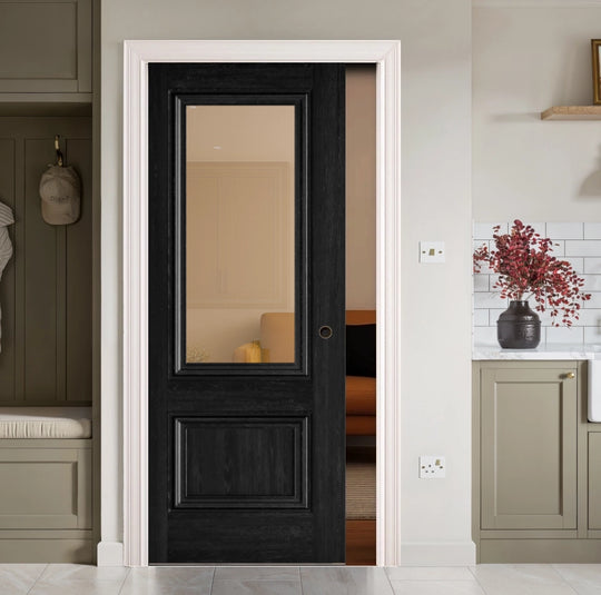 Burghley Black Clear Glazed Laminate Pocket Door Set