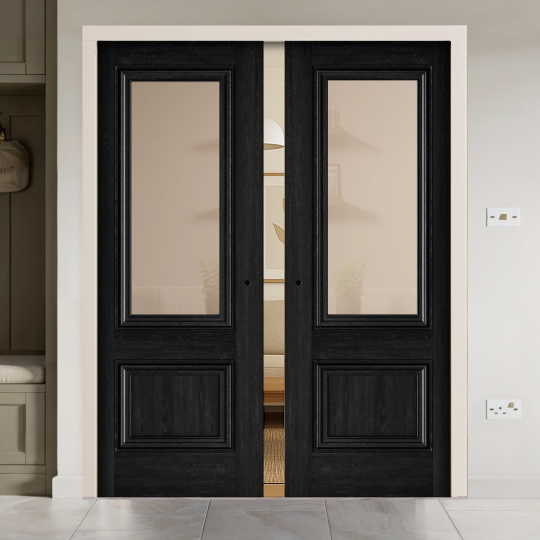 Burghley Black Laminate Clear Glazed Double Pocket Door Set