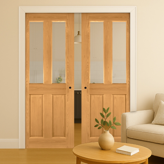 Bury Oak Clear Glazed Double Pocket Door Set