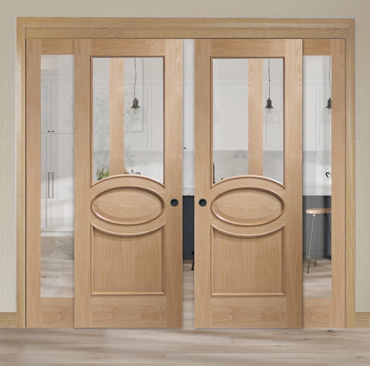 Calabria Oak Glazed Room Divider with Side Panels