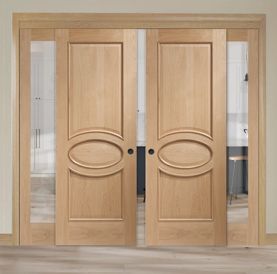 Calabria Oak Room Divider with Clear Glazed Side Panels