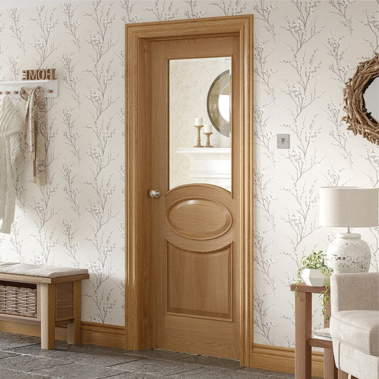 Custom Made Calabria Oak Clear Glazed Fire Door