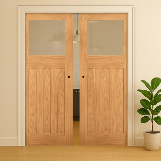 Cambridge Oak Obscure Glazed Double Pocket Door Set
