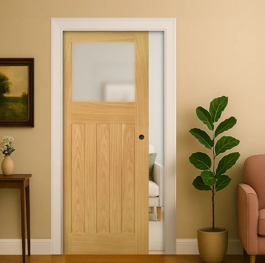 Cambridge Oak Obscure Glazed Pocket Door Set