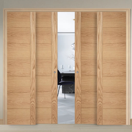Carini Oak 7P 4 Door Telescopic Pocket Door System