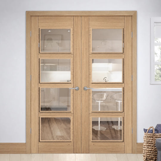 Carini Oak 4L Clear Glazed Door Fully Finished Door Pair