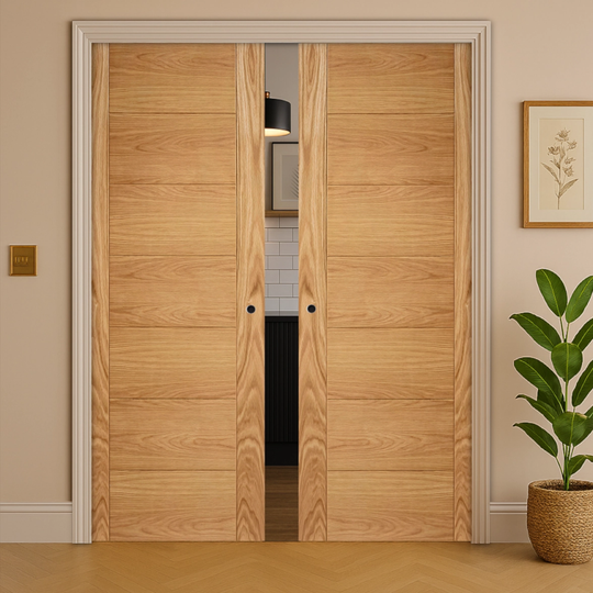 Carini Oak Double Pocket Door Set