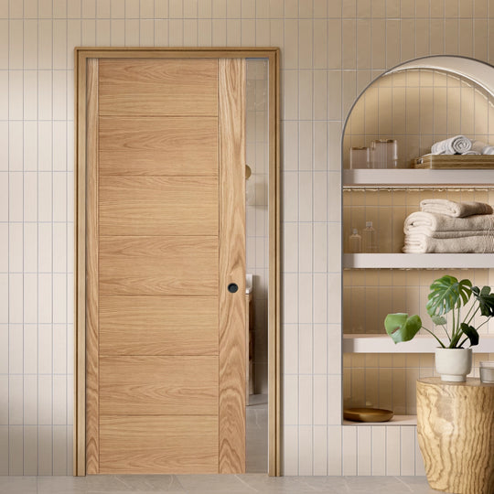 Carini Oak 7 Panel Pocket Door Set