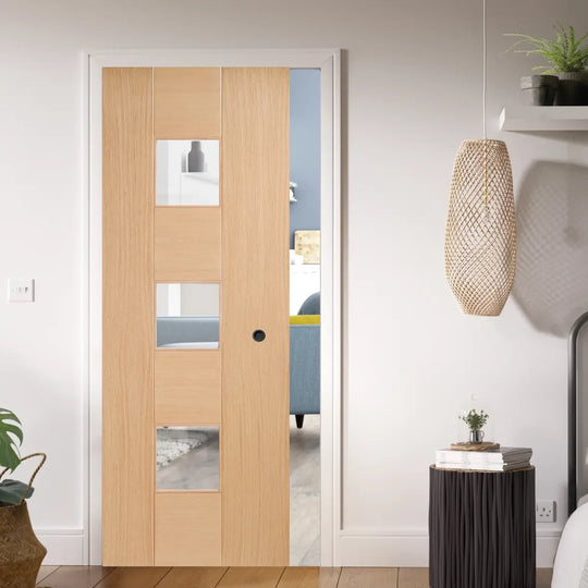 Catalonia Oak Glazed Pocket Door Set
