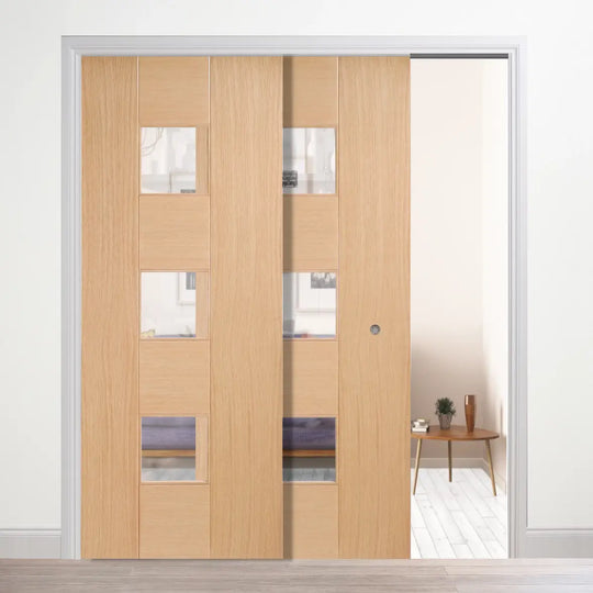 Catalonia Oak Glazed Telescopic Pocket Door System