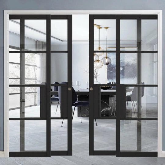 Black Chelsea Clear Glazed 4 Door Telescopic Pocket Door System