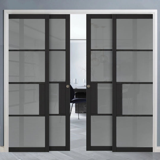Black Chelsea Tinted Glazed 4 Door Telescopic Pocket Door System