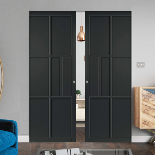 Civic Black Flush Double Pocket Door Set