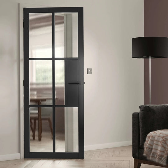 Urban Civic Black Reeded Glazed Door