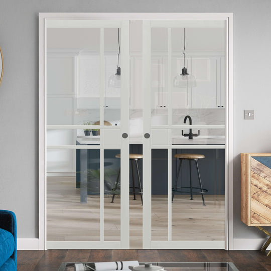City White Industrial Style Glazed Double Pocket Door Set