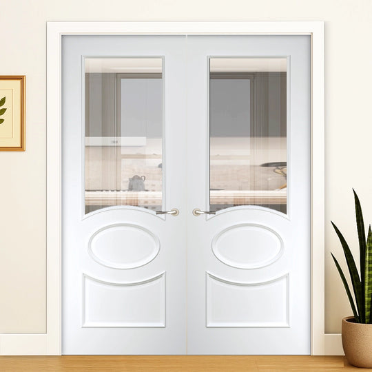 Clarendon White Primed Clear Glazed Internal Door Pair