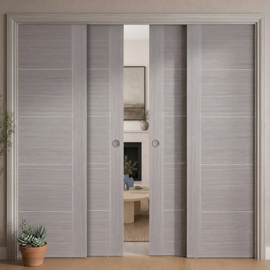 Contemporary 6006 Light Grey 4 Door Telescopic Pocket Door System