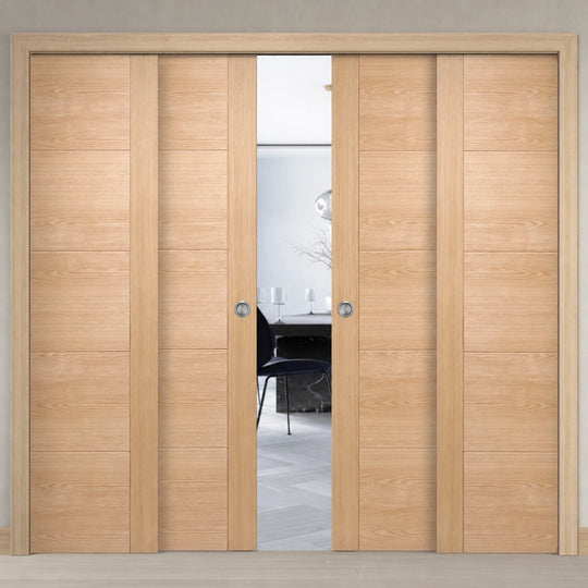 Contemporary Oak 6006 Telescopic 4 Door Pocket Door System