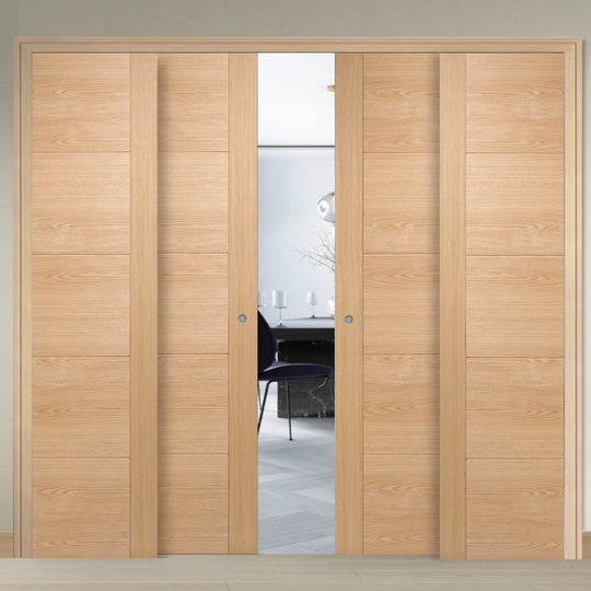 Contemporary Oak 6006 Telescopic 4 Door Pocket Door System