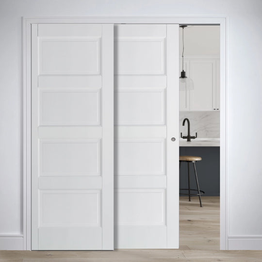 Solid White Contemporary 4P Telescopic Pocket Door System