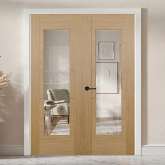 Cotswold Oak Clear Glazed Door Pair Fully Finished