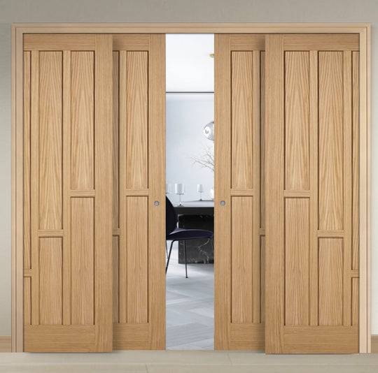 Coventry Oak 6 Panel 4 Door Telescopic Pocket Door System