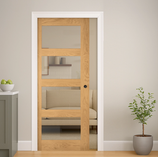 Coventry Oak Clear Glazed Pocket Door Set