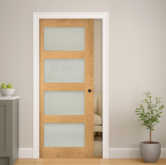 Coventry Oak Obscure Glazed Pocket Door Set Fully Finished