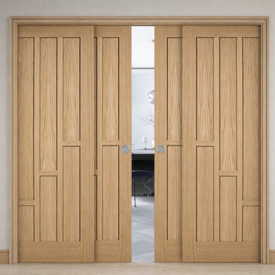 Coventry Oak 6 Panel 4 Door Telescopic Pocket Door System