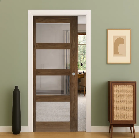 Coventry Walnut Clear Glazed Pocket Door Set