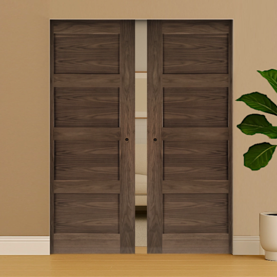 Walnut Shaker Double Flush Pocket Door Set
