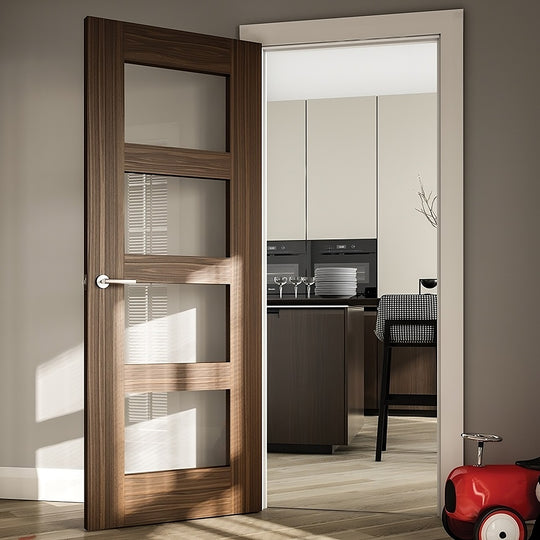 Walnut Shaker Clear Glazed Internal Door Fully Finished