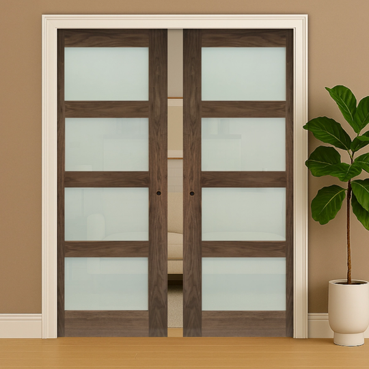 Coventry Walnut Obscure Glazed Double Pocket Door Set