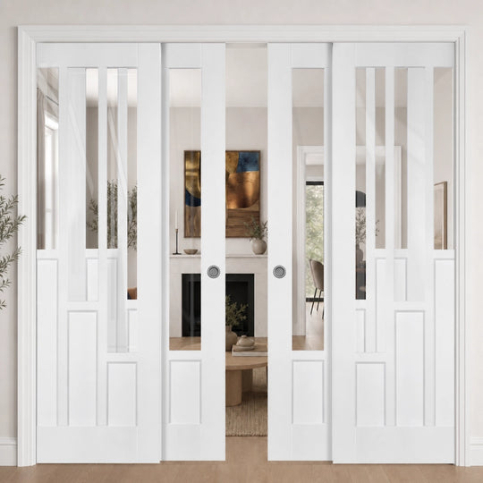 Coventry White Clear Glazed 4 Door Telescopic Pocket Door System