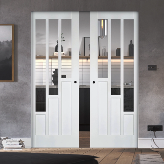 Coventry White Clear Glazed Double Flush Pocket Door Set