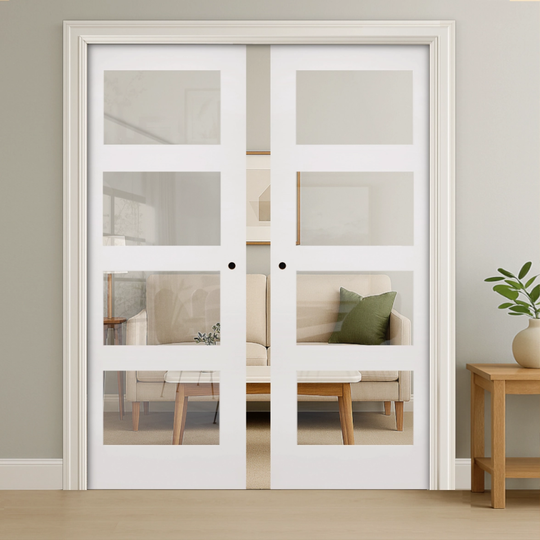 Coventry White Clear Glazed Double Pocket Door Set