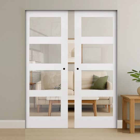Coventry White 4L Clear Glazed Double Flush Pocket Door Set