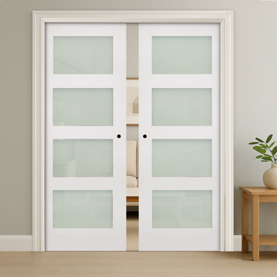Coventry White Obscure Glazed Double Pocket Door Set
