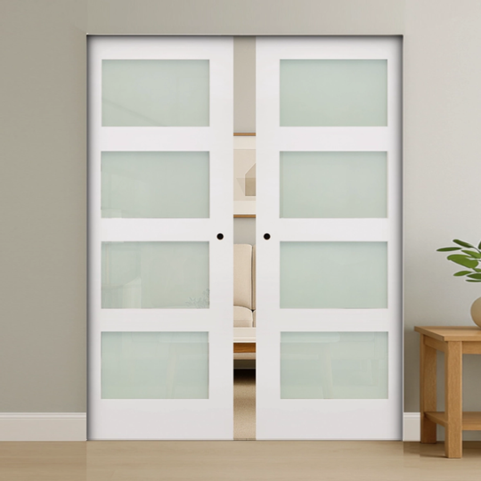 Coventry White 4L Obscure Glazed Double Flush Pocket Door Set