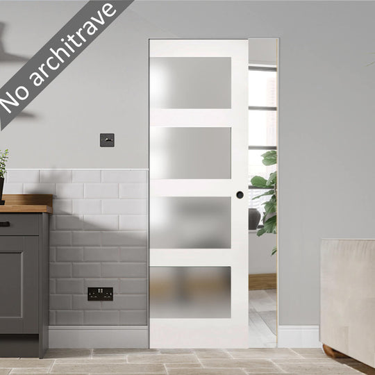 Coventry White Obscure Glazed Flush Pocket Door Set
