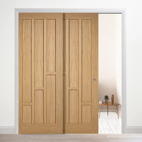 Coventry 6 Panel Oak Telescopic Pocket Door System