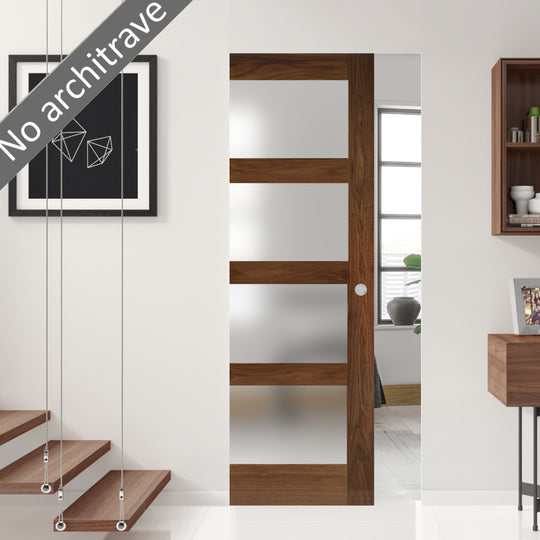 Walnut Shaker 4L Obscure Glazed Flush Pocket Door Set
