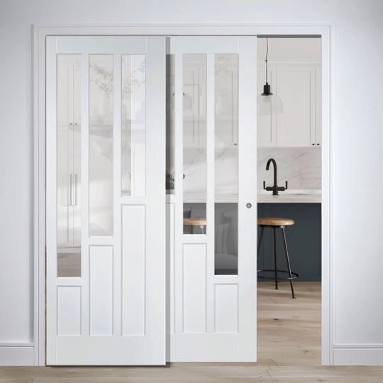 Coventry White Glazed Telescopic Pocket Door System
