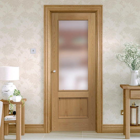 Custom Made Andria Oak Obscure Glazed Door with Raised Mouldings