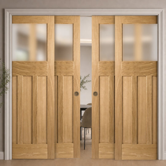 Oak DX30 Obscure Glazed 4 Door Telescopic Pocket Door System