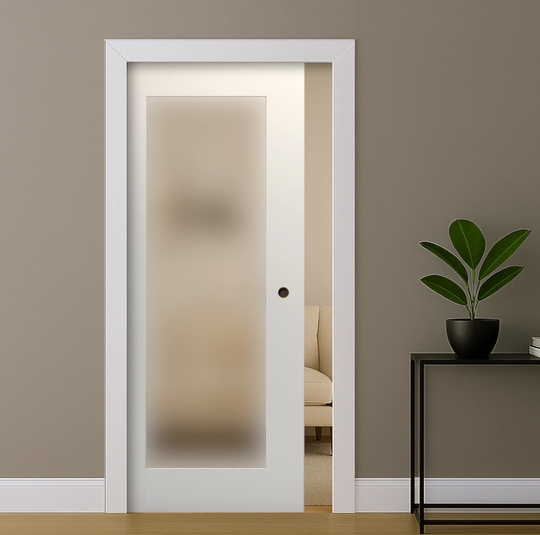 Denver White Obscure Glazed Pocket Door Set
