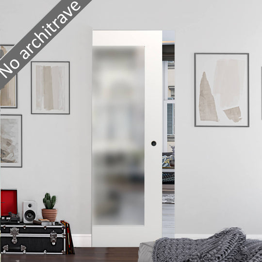 Denver 1L White Obscure Glazed Flush Pocket Door Set